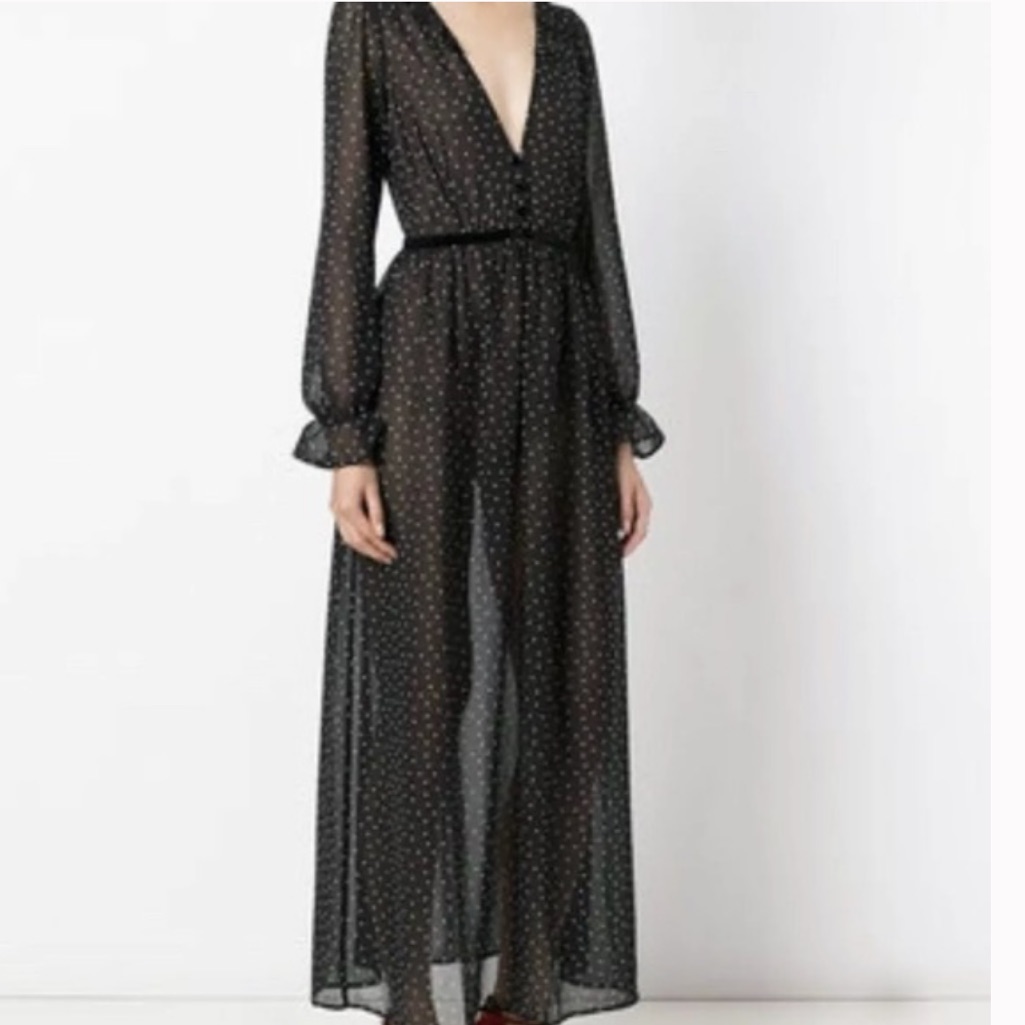 For Love And Lemons Black Sheer Polka Dot Maxi Dress